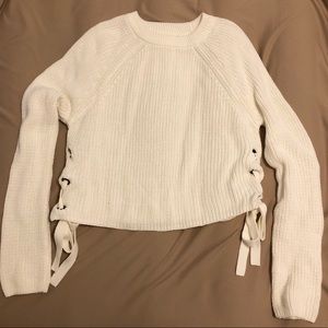 Cropped White Side-tie Sweater
